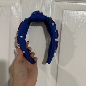 Blue Embellished Headband with Pearls and Beads